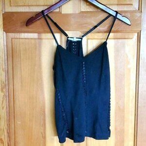 Gilded Intent Spaghetti Strap Sz S Black Motorcycle Suede & Leather Top